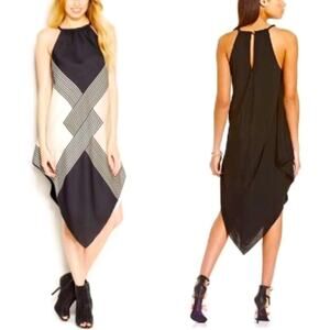 Rachel Roy Rope Halter Sleeveless Handkerchief Hem Dress Black Ivory Size XS